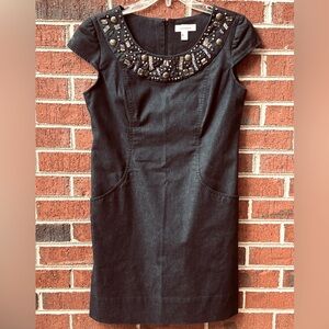 Dress Barn women’s dark denim Little black dress sz 6 Petite bling beaded Goth